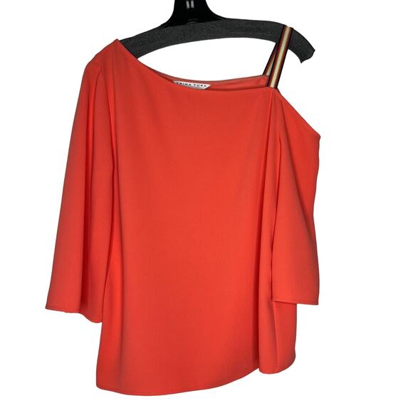 Trina Turk Women's Medium Coral Off-Shoulder Blouse with Striped Strap - Picture 1 of 11